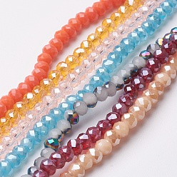 Mixed Color Faceted Glass Beads Strands, Mixed Style, Rondelle, Mixed Color, 4~4.5x3mm, Hole: 0.5mm, about 130~135pcs/strand, 15.5~16 inch(39~40cm)