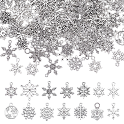 Античное Серебро 140 шт 14 стили подвески из сплава в тибетском стиле, без свинца и без кадмия, снежинка, античное серебро, 19~25x13~22x1~2.5 мм, отверстие : 0.7~3.5 мм, 10 шт / стиль