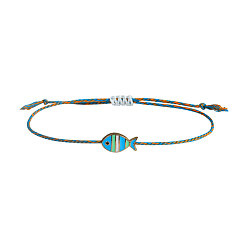 Темно-Голубой Регулируемые браслеты с подвесками в виде рыбок из эмали из сплава, Браслеты из хлопкового шнура, плетеные, для женщин и мужчин., золотые, глубокое синее небо, 11.42 дюйм (29 см)