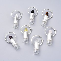 Gemischte Stein Lippenstiftform natürliche gemischte Edelsteinparfümflasche, mit Glasrollerball, 304 Edelstahlfunde und Biegeringe, Silbern Silberfarbig, 63.5~66x36~38x16 mm, Bohrung: 6.3 mm, Kapazität: 2 ml (0.06 fl. oz)