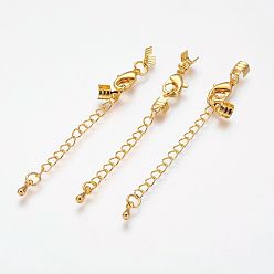 Golden Brass Chain Extender, with Lobster Claw Clasps, Nickel Free, Lead Free and Cadmium Free, Golden, 49.5x3.5mm, Hole: 1.5mm