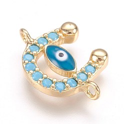 Real 18K Gold Plated Brass Micro Pave Cubic Zirconia Links, Real 18K Gold Plated, Horseshoe, 11x15x2.5mm, Hole: 1mm