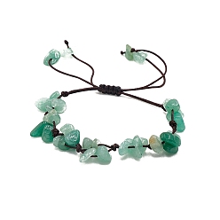 Green Aventurine Adjustable Natural Green Aventurine Chips Braided Bead Bracelet, Inner Diameter: 2-3/8 inch(6cm)