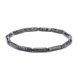 Larvikite Колонна из натурального ларвикита и эластичный браслет из синтетического гематита, украшения из драгоценных камней для мужчин и женщин, внутренний диаметр: 2-1/2 дюйм (6.2 см)