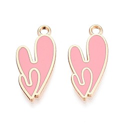 Pink Подвески из эмали и сплава, стойки покрытие, сердце прелести, золотые, розовые, 21x10x1.2 мм, отверстие : 1.6 мм