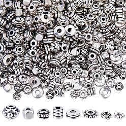 Античное Серебро 400 шт 8 стиль бусины-распорки сплава тибетского стиля, разнообразные, без кадмия и без свинца, античное серебро, 4~6.5x3~5.5 мм, отверстие : 1~2 мм, около 50 шт. / стиль