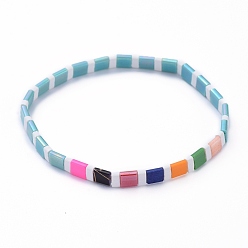 Medium Turquoise Rectangle Glass Seed Beads Stretch Bracelets, Mixed Style, Medium Turquoise, Inner Diameter: 2-1/8 inch(5.5cm)