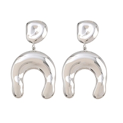 Stainless Steel Color 316L Surgical Stainless Steel Dangle Stud Earrings for Women, Horseshoes, Stainless Steel Color, 40x22mm