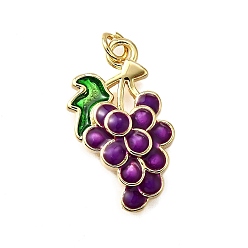 Винограды Латунь эмаль подвески, стойки покрытие, долговечный, без свинца и без кадмия, реальный 18 k позолоченный, винограды, 26x14x4.5 мм, отверстие : 3 мм