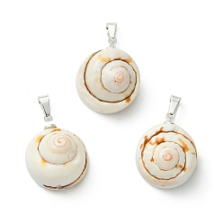 Папайя Оранжевый Подвески из натуральной кожи шива в виде ракушек, подвески в форме ракушки с латунными застежками на дужках, серебряный цвет гальваническим, papayawhip, 21.5~22x17.5~18x11~12.5 мм, отверстие : 6x3.5 мм