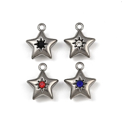 (52) Непрозрачная лаванда 304 прелести нержавеющей стали, со стразами, звезда очарование, разноцветные, 14.5x12.5x5.5 мм, отверстие : 1.6 мм