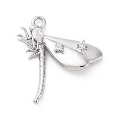 Платинированный Кулон из циркония, без кадмия, без никеля и без свинца, стрекоза прелести, Реальная платина, 18.5x16.5x3.5 мм, отверстие : 1.4 мм