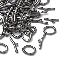 Черный Цвет Металла Застежка тоггл из сплава, без кадмия, без никеля и без свинца, металлический черный , Размер: овальная: около 16 mm, 21 мм длиной, толщиной 3 мм , бар: 9 мм шириной около, 29 мм длиной, отверстие : 2 мм