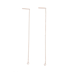 Розовое Золото Ионное покрытие (ip) 304 серьги-гвоздики из нержавеющей стали, кабельные цепи ушная нить с петлями, розовое золото , 100~109x0.7x0.25 мм, отверстие : 1.7 мм, штифты : 0.7 мм