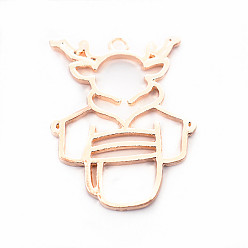Rose Gold Zinc Alloy Open Back Bezel Pendants, For DIY UV Resin, Epoxy Resin, Pressed Flower Jewelry, Rose Gold, 40x32mm