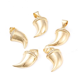 Настоящее золото 18K Латунные микропаве прозрачные подвески с фианитом, долговечный, слоновой кости форма, реальный 18 k позолоченный, 20.5x10.5x5 мм, отверстие : 4.5x3.5 мм