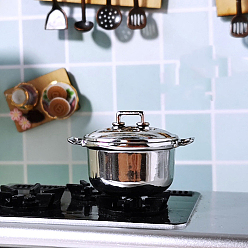 Платина Мини-печки из сплава, с крышкой, миниатюрные украшения, аксессуары для кукольного домика с микро-ландшафтом, притворяясь опорными украшениями, платина, 27x39x25 мм