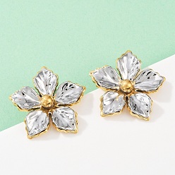Золотой & Цвет Нержавеющей Стали 304 из нержавеющей стали серьги, двухцветный цветок, золотые и нержавеющая сталь цвет, 34x35.5 мм