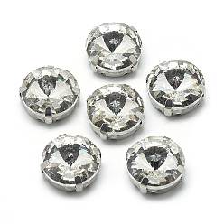 Прозрачный Шить на горный хрусталь, стекло горный хрусталь, с настройками латуни, аксессуары для одежды, граненые, плоско-круглые, платина, прозрачные, 17x7.5 мм, отверстие : 1.2 мм