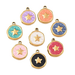 Звезда 304 нержавеющей стальной эмали подвески, плоско-круглые, золотые, звезда, 15.5~16.5x13.5x2.5 мм, отверстие : 1.2~1.4 мм