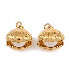 Chapado en Oro Real 18K 304 acero inoxidable con dijes de vidrio, encantos de forma de concha, revestimiento de iones (ip), real 18 k chapado en oro, 13.5x14x4.5 mm & 13.5x14x9.5 mm, agujero: 3.5 mm