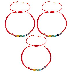 Красный 3 Набор регулируемых браслетов из круглых бусин с чакрами, выполненных из натуральных и синтетических камней., красные, внутренний диаметр: 11.02 дюйм (28 см)