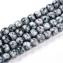 Светлый Стально-синий Выпечки нарисованных стеклянных бусин прядей, круглые, светло-стальной синий, 6~6.5 мм, отверстие : 1 мм, около 145~169 шт / нитка, 31.10~35.83 дюйм (79~91 см)