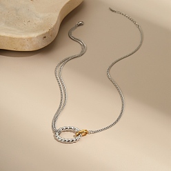 Золотой & Цвет Нержавеющей Стали Двухцветные 304 подвеска из нержавеющей стали в виде витого овального кулона, витая цепочка, ожерелье для женщин, золотые и нержавеющая сталь цвет, 18.31 дюйм (46.5 см)