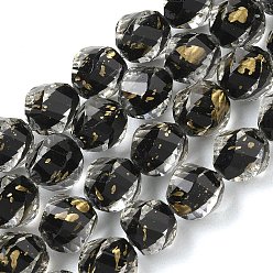 Schwarz Stränge aus Harz und Glasperlen, Perle in Perlen, Twist, mit Glitzerpulver, facettiert, Schwarz, 10x8~9.5 mm, Bohrung: 0.6 mm, ca. 48~50 Stk. / Strang, 19.88'' (50.5 cm) ~ 19.96'' (50.7 cm)