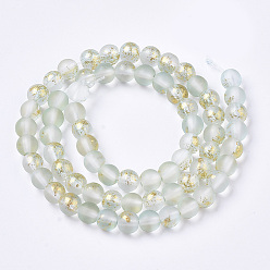 Azure Frosted Spray Painted Glass Beads Strands, with Golden Foil, Round, Azure, 6~7mm, Hole: 1.2~1.5mm, about 65~67pcs/Strand, 14.76 inch~15.12 inch(37.5~38.4cm)