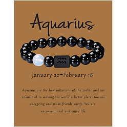 Водолей 12 созвездие круглые опаловые бусины растягивающиеся браслеты, с круглыми бусинами из черного агата, Водолей, 3/8x2-3/8 дюйм (1x6 см)