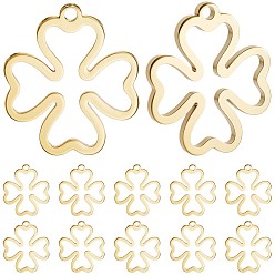 Настоящее золото 18K 50 шт. 304 подвески из нержавеющей стали, лазерная резка, клевер, реальный 18 k позолоченный, 16x14x1 мм, отверстие : 1.4 мм