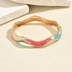 Red Zinc Alloy Enamel Irregular Wave Open Hinged Cuff Bangles for Women Daily Wear, Golden, Red, Inner Diameter: 2.36 inch(6cm)~2.76 inch(7cm)