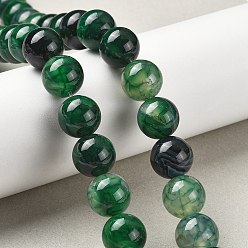 Темно-Зеленый Природных вены драконов агат бисер нитей, окрашенная и подогревом, круглые, темно-зеленый, 14 мм, отверстие : 1.5 мм, около 28 шт / нитка, 15.31'' (38.9 см)