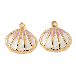 лаванда 304 нержавеющей стальной эмали подвески, подвески в форме ракушек, ионное покрытие (ip), реальный 18 k позолоченный, лаванда, 13.5x13x2.5 мм, отверстие : 1.4 мм