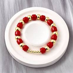 Настоящее золото 18K Абс имитация жемчуга круглые бусины эластичные браслеты для женщин, с латунной бисера, без кадмия и без свинца, стойки покрытие, долговечный, реальный 18 k позолоченный, внутренний диаметр: 2 дюйм (5 см)