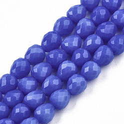 Royal Blue Opaque Solid Color Glass Beads Strands, Faceted, Teardrop, Royal Blue, 4.5~5x4x4mm, Hole: 1mm, about 97~101pcs/strand, 16.54~18.5 inch(42~47cm)