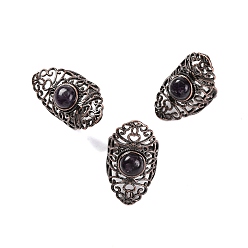 Аметист Кольца на палец в стиле ретро с натуральным аметистом, регулируемые латунные кольца для женщин, 38 мм, внутренний диаметр: 19 мм