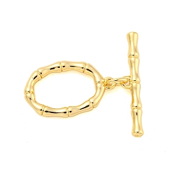 Real 18K Gold Plated Brass Toggle Clasps, Cadmium Free & Nickel Free & Lead Free, Oval, Real 18K Gold Plated, Oval: 20x13x2.5mm, Hole: 1.2mm, Bar: 24x4.5x2.5mm, Hole: 1.2mm