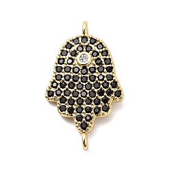 Черный Подвески-соединители из латуни с микропаве из кубического циркония, хамса хэнд линкс, реальный 18 k позолоченный, долговечный, стойки покрытие, без свинца и без кадмия, чёрные, 20x12x3 мм, отверстие : 1.2 мм