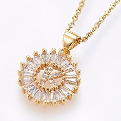 Letter K Подвеска-колье с инициалом из латуни, украшенная микропаве из кубического циркония., с 304 цепи из нержавеющей стали, плоские круглые с буквы, золотые, letter.k, 17.71 дюйм (45 см), Кулон : 22x16x3 мм