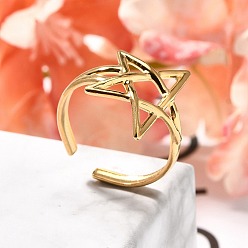 Настоящее золото 18K 304 открытые манжеты из нержавеющей стали для женщин, полые звезда, реальный 18 k позолоченный, 18.5 мм, регулируемый