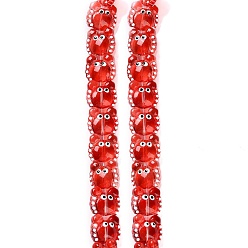 Красный Прозрачные стеклянные бусины, с эмалью, краб, красные, 12~13x13~14x6~7 мм, отверстие : 1 мм, около 30 шт / нитка, 13.39 дюйм (34 см)