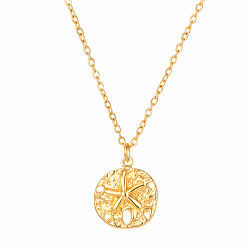 Golden Summer Ocean 304 tainless Steel Starfish Coin Pendant Necklaces for Women, Golden, 17.72 inch(45cm)