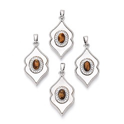 Тигровый глаз Натуральный тигровый глаз с подвесками из ракушек, Подвески для губ с латунными микропаве из прозрачных кубических цирконий., платина, 27.5x15x4.5~6 мм, отверстие : 5x2 мм