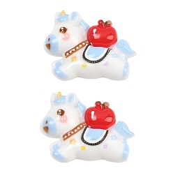 Синий Непрозрачные кабошоны из смолы, летающий конь с яблоком, синие, 22.5x29x7 мм