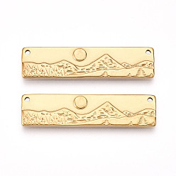 Настоящее золото 18K 304 подвески из нержавеющей стали, ионное покрытие (ip), прямоугольник с горным очарованием, реальный 18 k позолоченный, 10x40x2 мм, отверстие : 1.2~1.4 мм