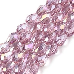 Розово-Коричневый Прозрачные стеклянные бусины гальваническим пряди, с покрытием AB цвета, граненые, слеза, розово-коричневый, 5~6x4 мм, отверстие : 0.9 мм, около 65~67 шт / нитка, 15.35~16.4'' (39~41 см)