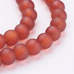 Tomato Transparent Glass Bead Strands, Frosted, Round, Tomato, 6mm, Hole: 1.3~1.6mm, about 140pcs/strand, 31.4 inch