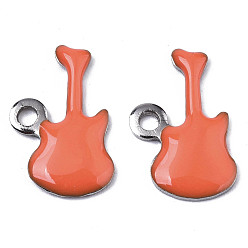 Coral 201 Stainless Steel Enamel Charms, Guitar, Stainless Steel Color, Coral, 15x9x2mm, Hole: 1.6mm